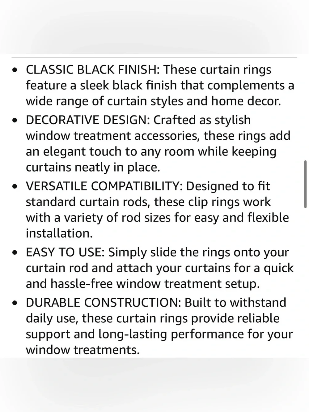BLACK DRAPERY RINGS Metal Curtain Rings with Eyelet (fits up to 1” rod) 60pc.